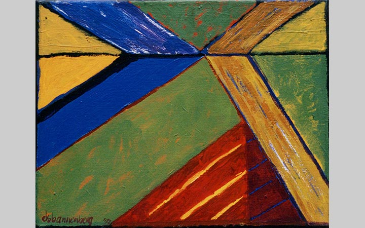  1993, Landschap met spiegeling, acryl op doek,	30x24 cm