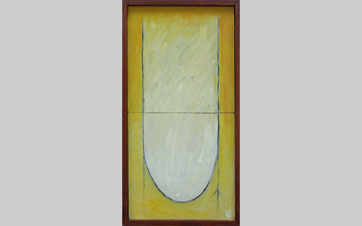  2000, Ruimte en tijd 1, acryl op board, 25x50 cm, Uit: VPRO Een schitterend Ongeluk