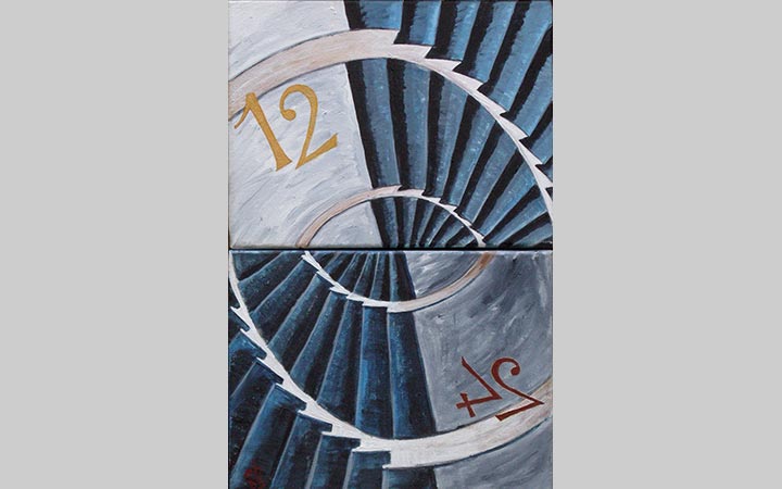  2003, Leven is trappenlopen, acryl op doek, 27x38 cm