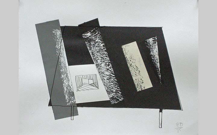 2015,	Schets met schuilhut, collage op papier, 30x40 cm