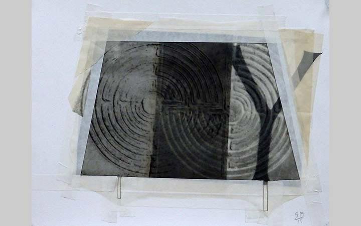 2015,	Y en het labyrinth 3, collage op papier, 30x40 cm, particulier bezit